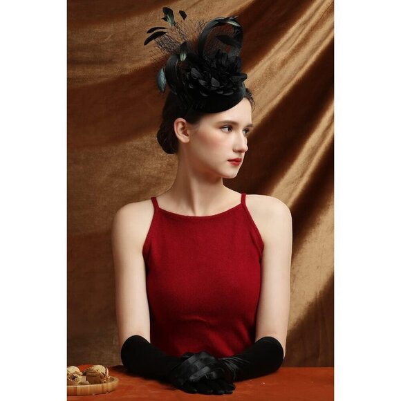 ? Latimoon Feather Headband Women Black Fascinators Derby Pillbox Cocktail Hats main image 6